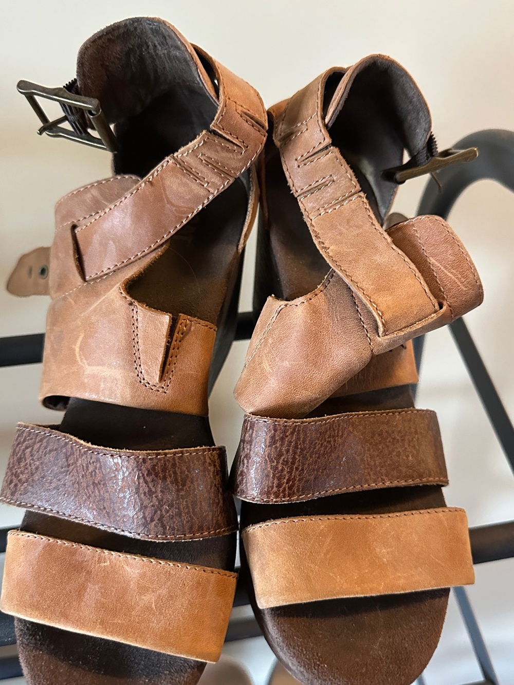 Caterpillar Brown Leather Strappy Wedge Sandals